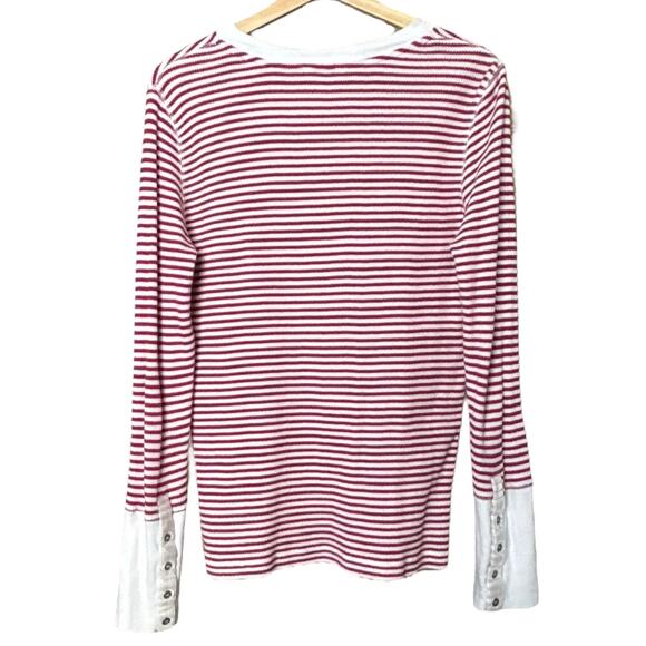 Sundance Elemental Joy Striped Thermal Long Sleeve Top Button Cuffs Red Size L - Picture 4 of 7